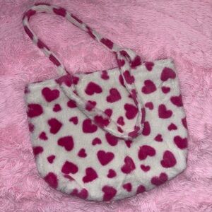 Fluffy Pink Heart Patterned Tote Bag